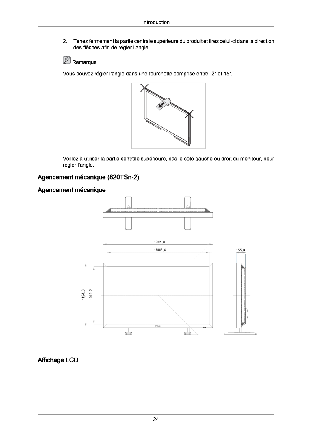 Samsung LH82TCUMBG/EN, LH70TCUMBG/EN manual Agencement mécanique 820TSn-2 Agencement mécanique Affichage LCD, Remarque 