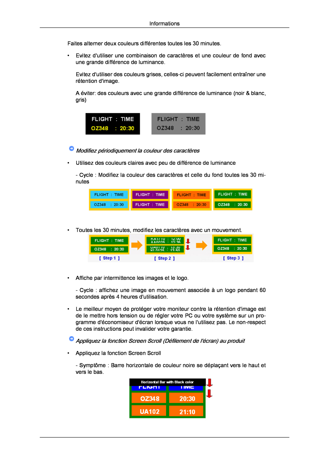 Samsung LH70TCSMBG/EN, LH70TCUMBG/EN, LH82TCUMBG/EN manual Modifiez périodiquement la couleur des caractères 
