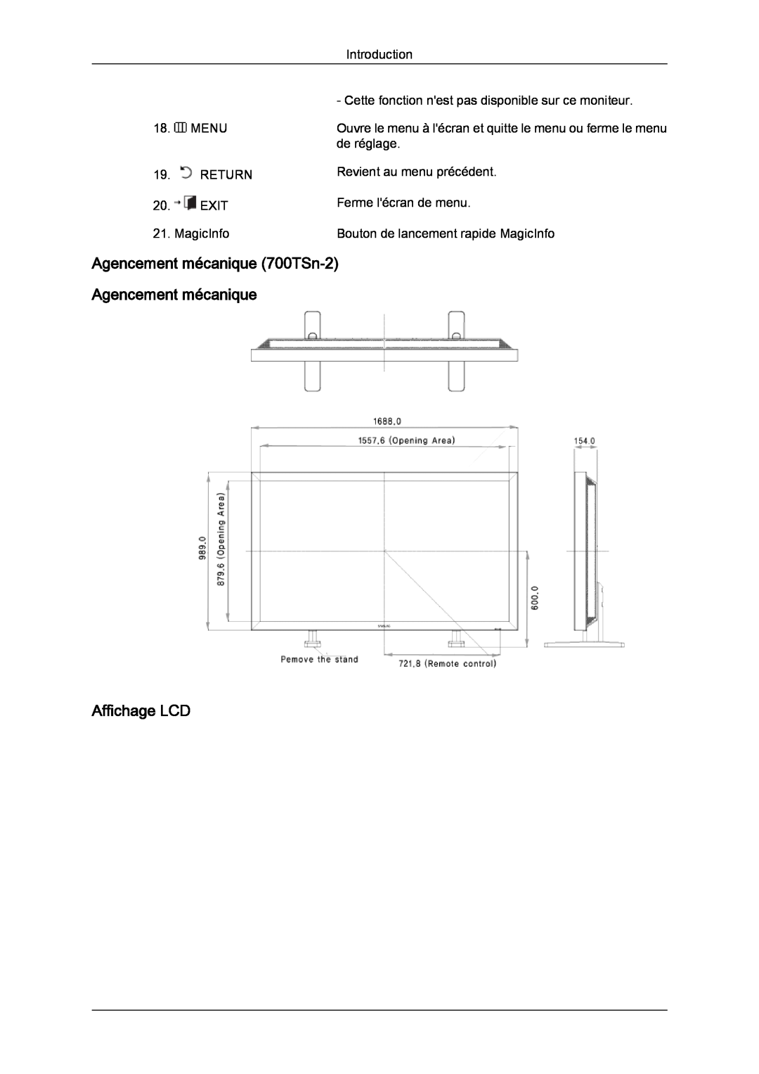Samsung LH70TCSMBG/EN, LH70TCUMBG/EN, LH82TCUMBG/EN manual Affichage LCD, Agencement mécanique 700TSn‐2 Agencement mécanique 