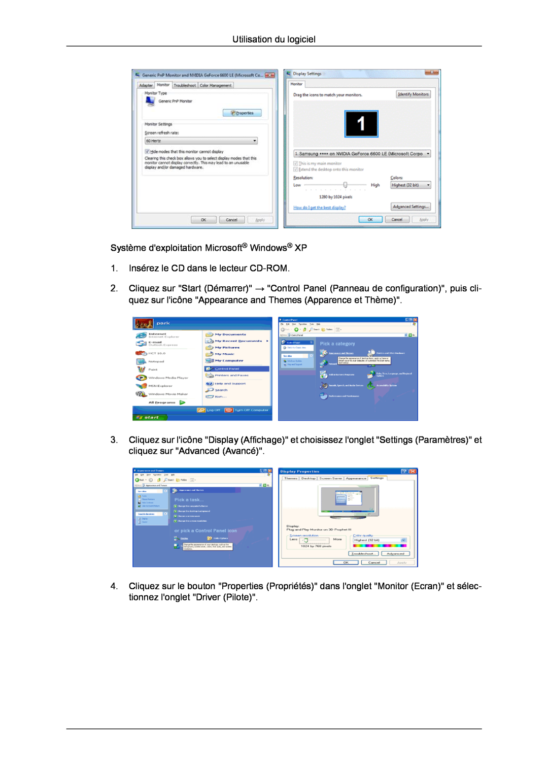Samsung LH82TCUMBG/EN, LH70TCUMBG/EN, LH70TCSMBG/EN manual Utilisation du logiciel Système dexploitation Microsoft Windows XP 