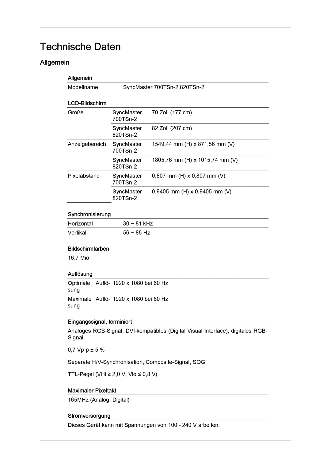 Samsung LH70TCUMBG/EN, LH82TCUMBG/EN manual Allgemein 