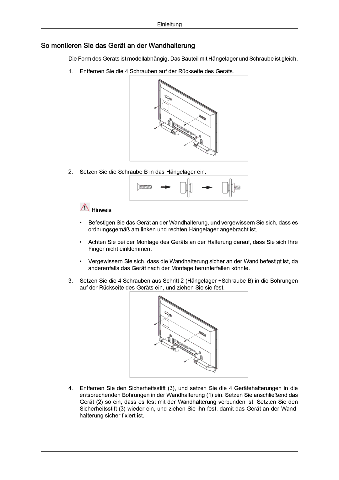 Samsung LH70TCUMBG/EN, LH82TCUMBG/EN manual So montieren Sie das Gerät an der Wandhalterung 