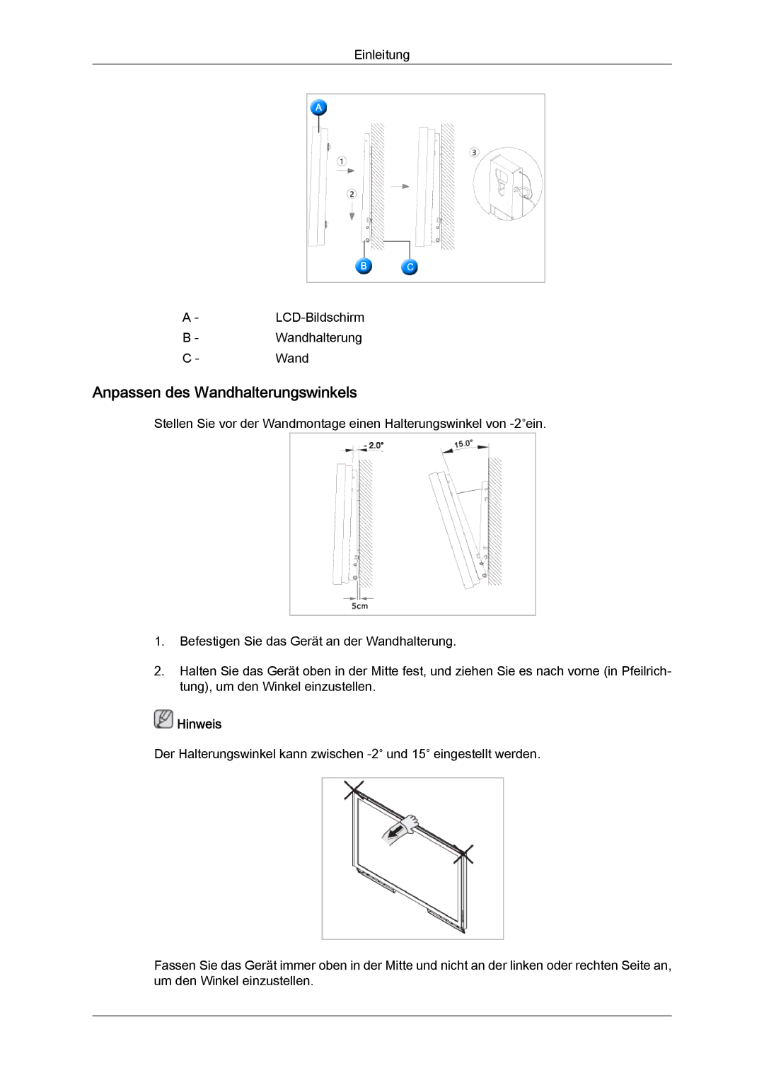 Samsung LH82TCUMBG/EN, LH70TCUMBG/EN manual Anpassen des Wandhalterungswinkels 