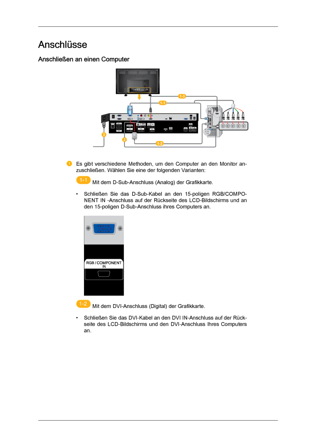 Samsung LH70TCUMBG/EN, LH82TCUMBG/EN manual Anschlüsse, Anschließen an einen Computer 