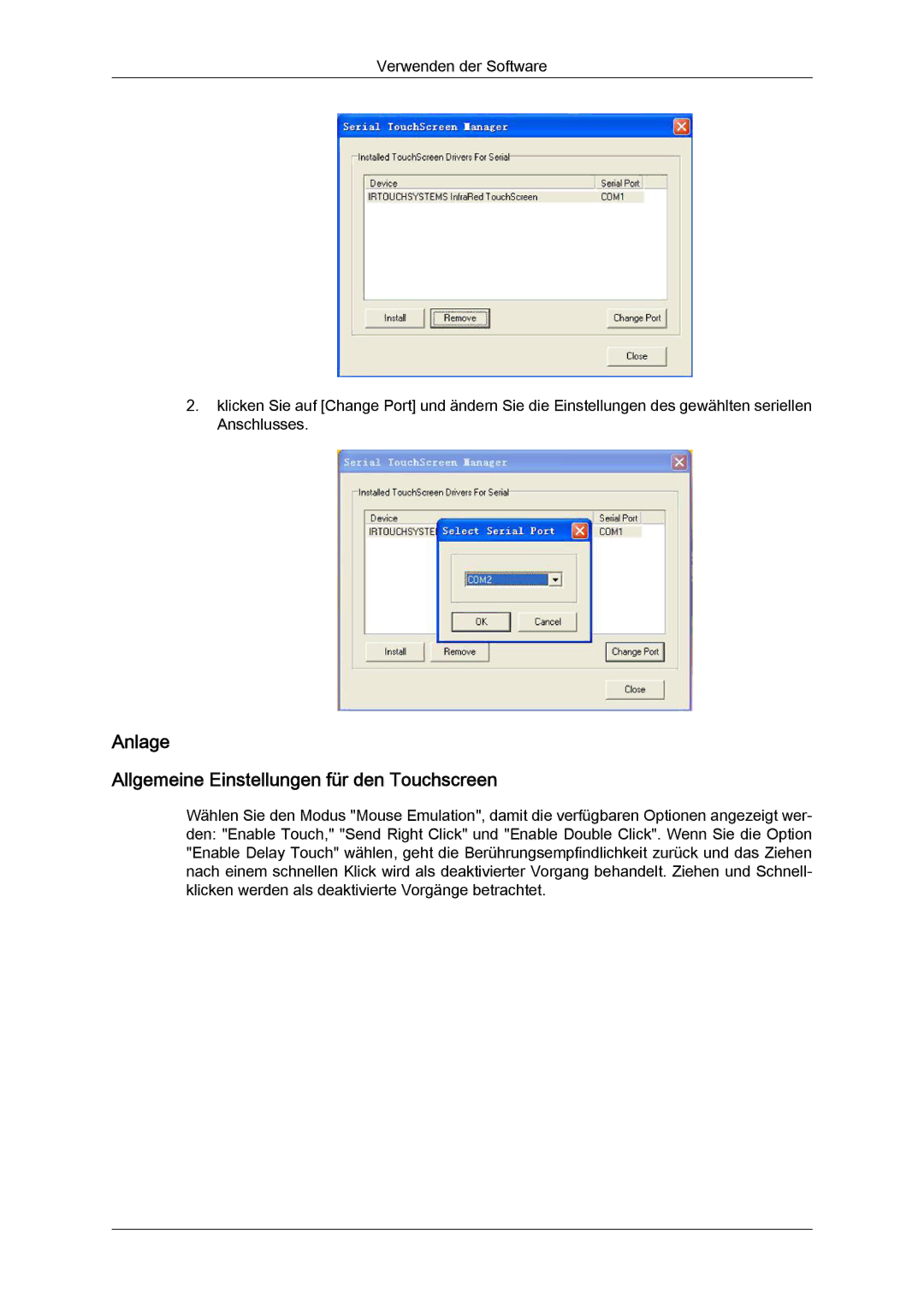 Samsung LH70TCUMBG/EN, LH82TCUMBG/EN manual Anlage Allgemeine Einstellungen für den Touchscreen 