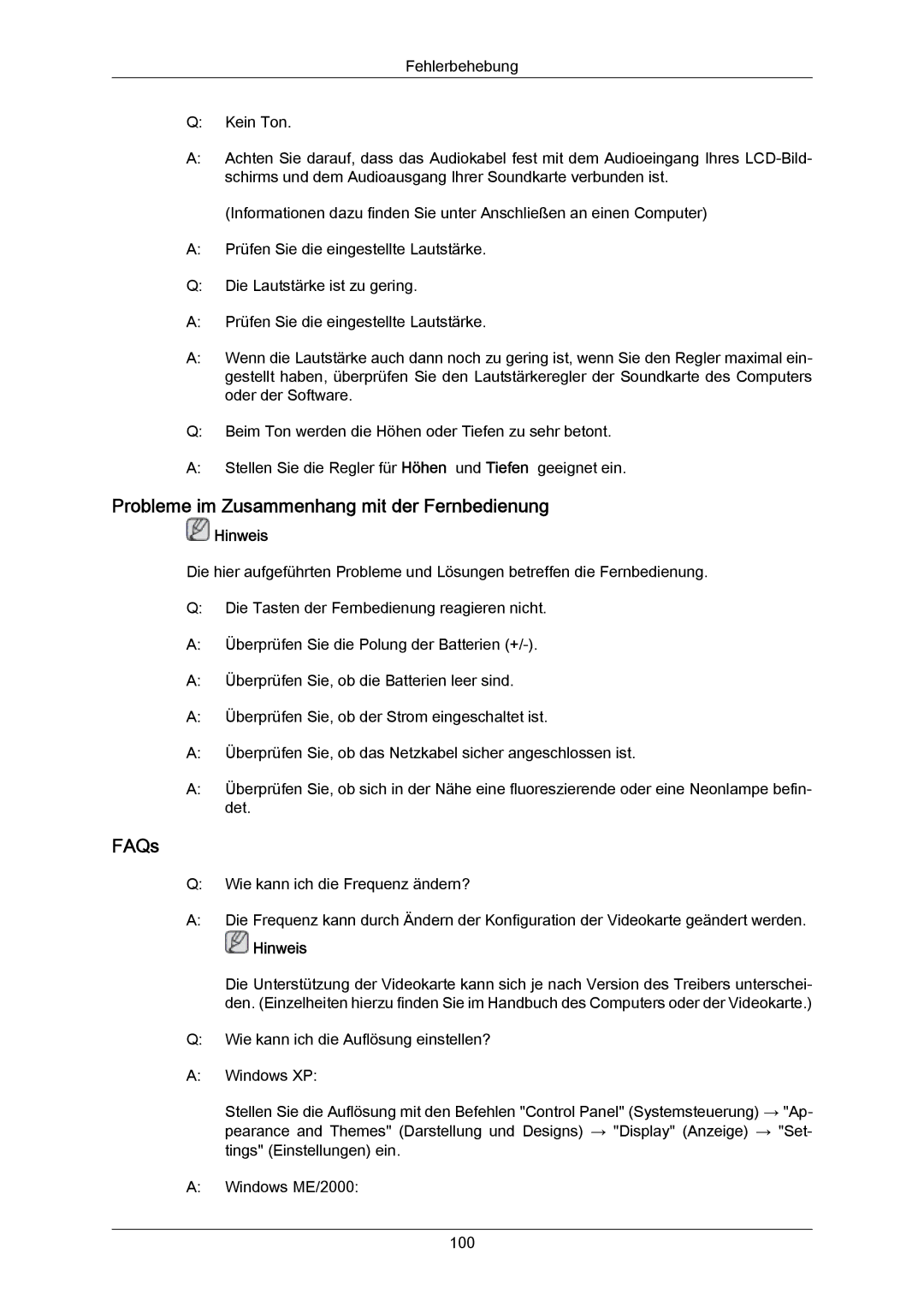 Samsung LH70TCUMBG/EN, LH82TCUMBG/EN manual Probleme im Zusammenhang mit der Fernbedienung, FAQs 