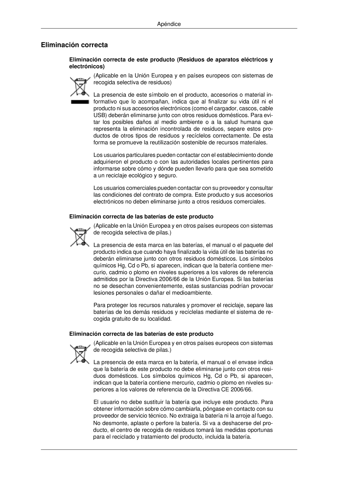 Samsung LH82TCUMBG/EN, LH70TCUMBG/EN manual Eliminación correcta de las baterías de este producto 