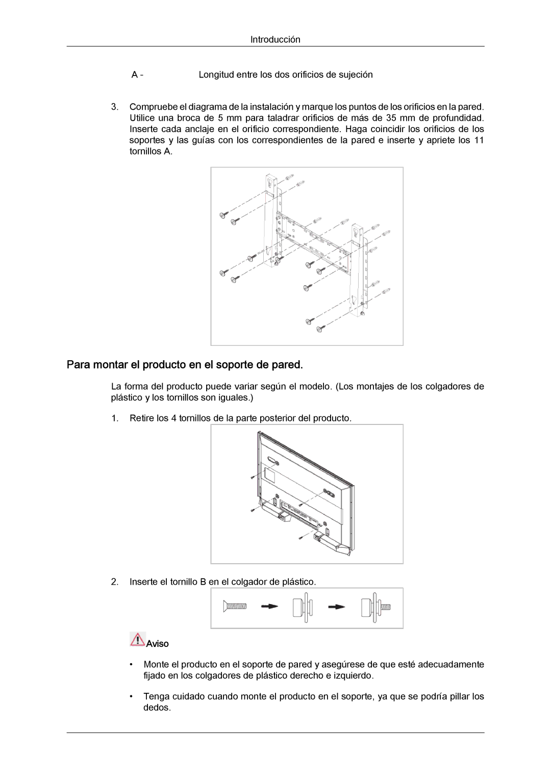 Samsung LH82TCUMBG/EN, LH70TCUMBG/EN manual Para montar el producto en el soporte de pared 