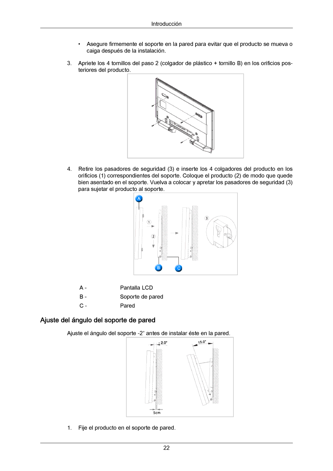 Samsung LH82TCUMBG/EN, LH70TCUMBG/EN manual Ajuste del ángulo del soporte de pared 