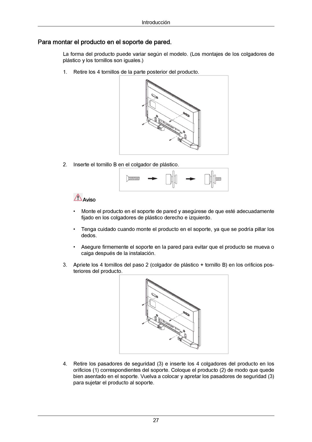 Samsung LH70TCUMBG/EN, LH82TCUMBG/EN manual Para montar el producto en el soporte de pared 