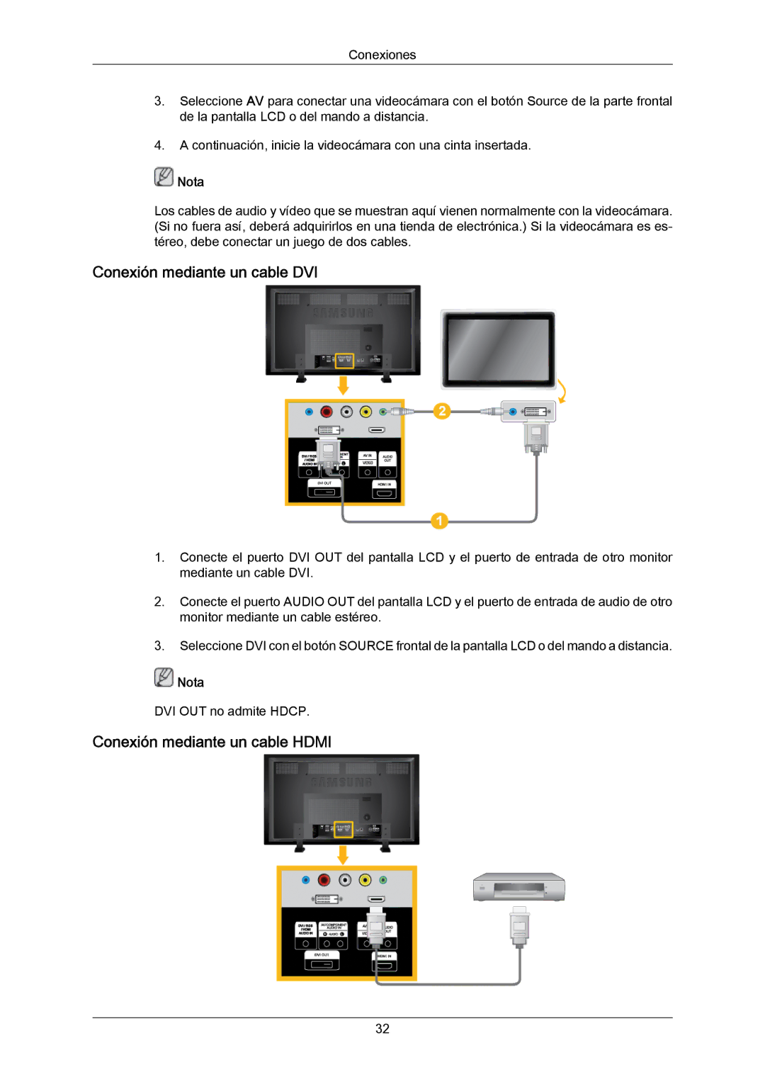 Samsung LH82TCUMBG/EN, LH70TCUMBG/EN manual Conexión mediante un cable DVI, Conexión mediante un cable Hdmi 