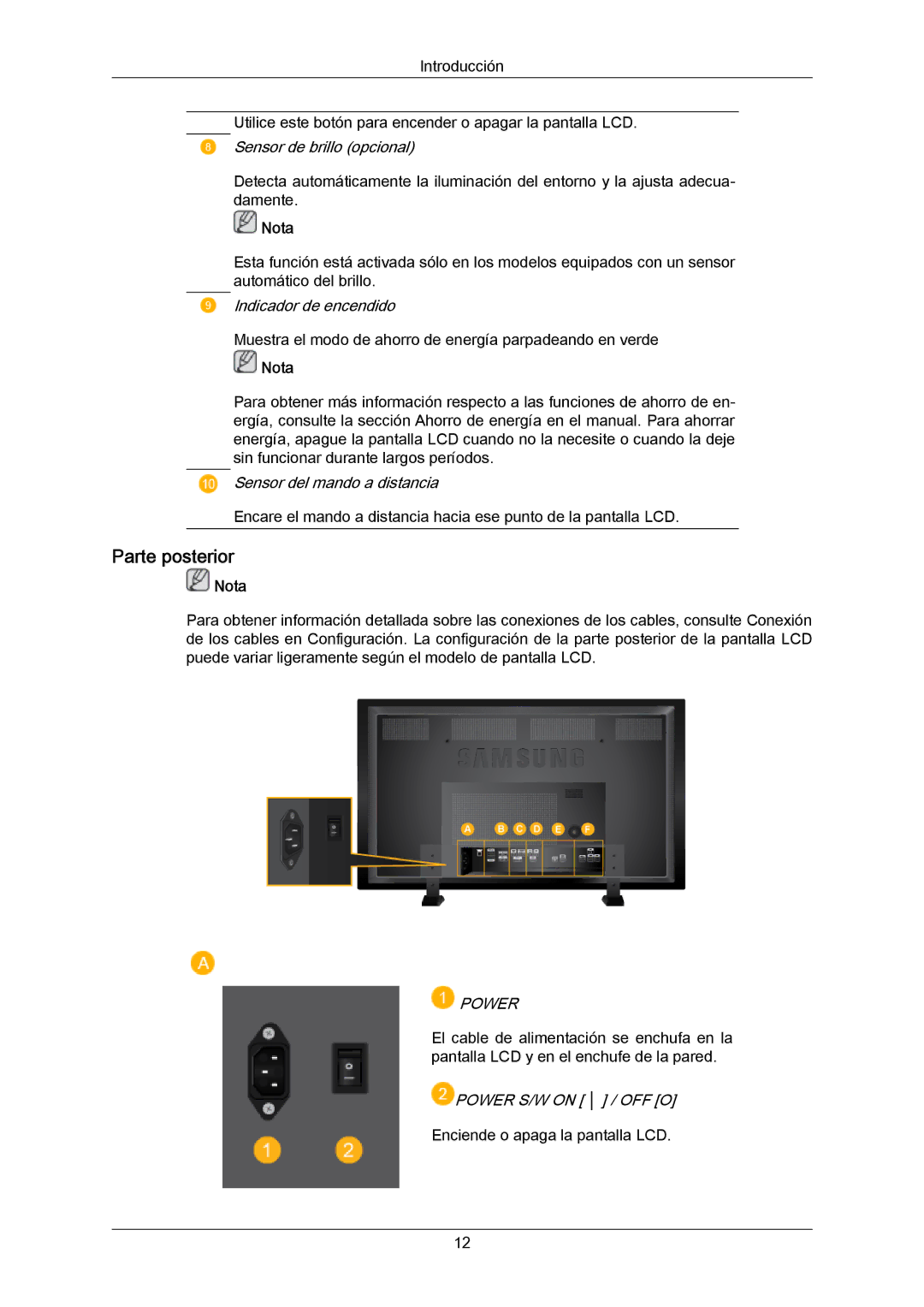 Samsung LH82TCUMBG/EN, LH70TCUMBG/EN manual Parte posterior, Power 