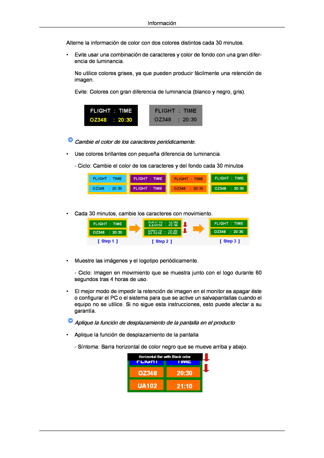 Samsung LH70TCUMBG/EN, LH82TCUMBG/EN manual Cambie el color de los caracteres periódicamente 