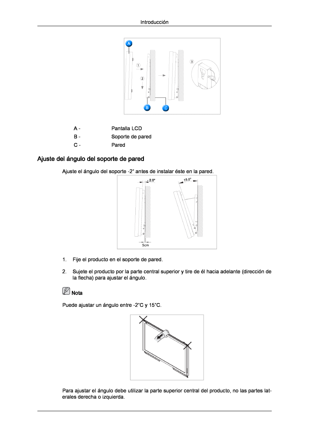 Samsung LH70TCUMBG/EN, LH82TCUMBG/EN manual Ajuste del ángulo del soporte de pared, Nota 