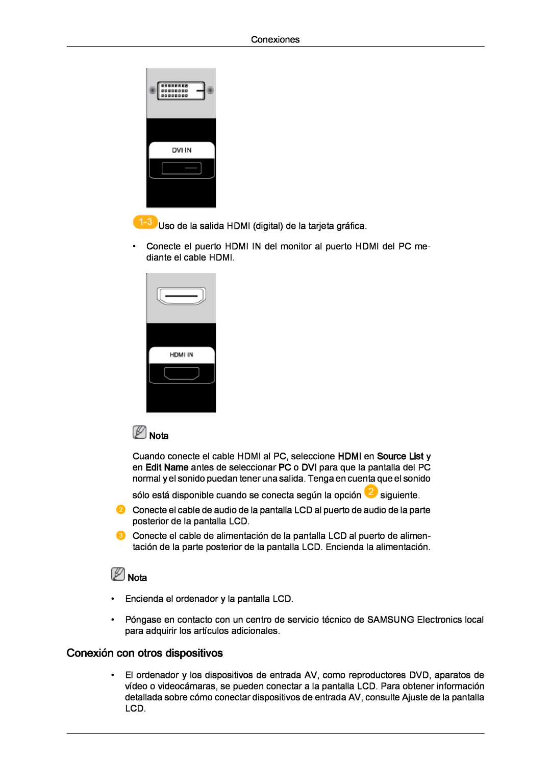 Samsung LH70TCUMBG/EN, LH82TCUMBG/EN manual Conexión con otros dispositivos, Nota 