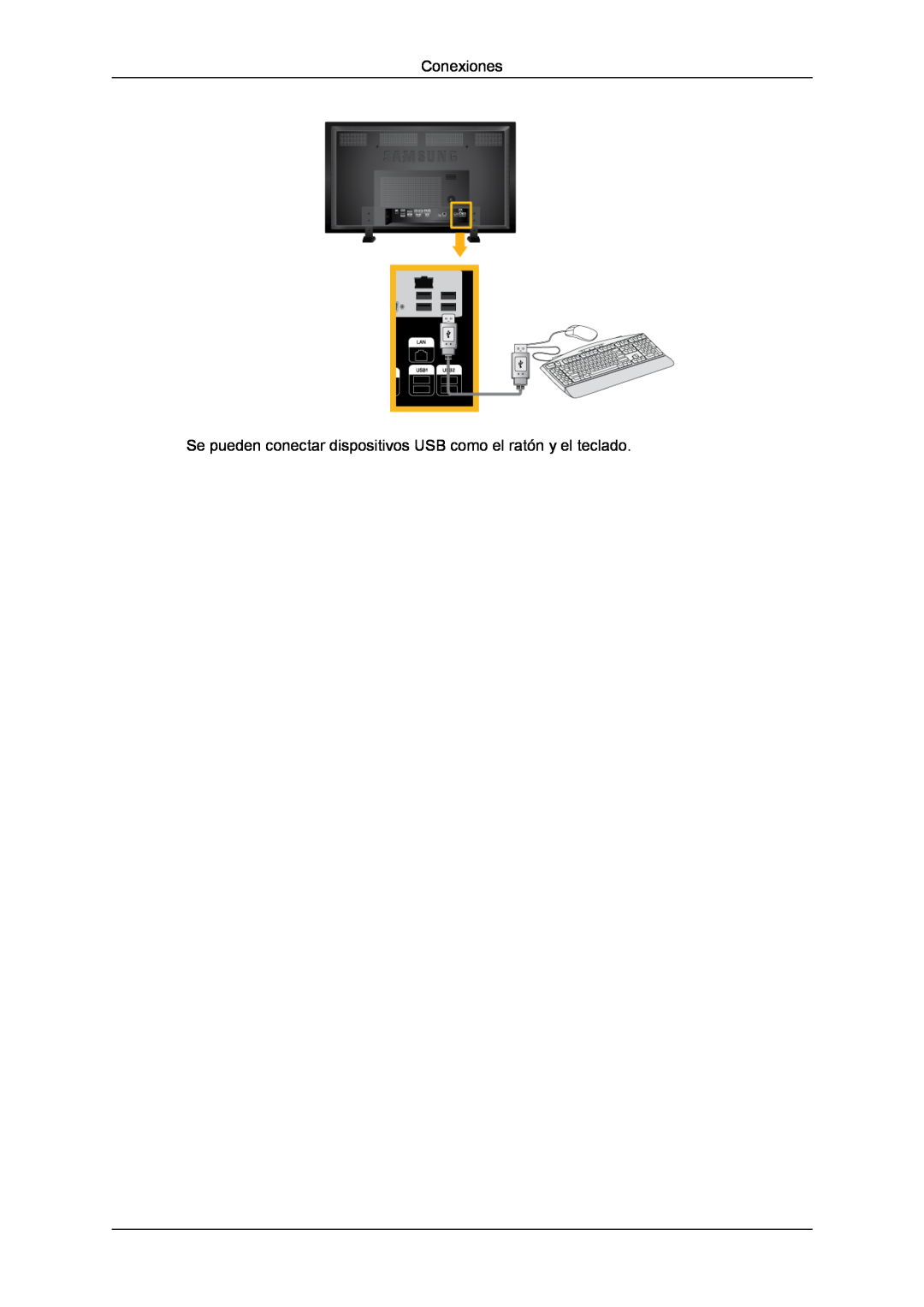 Samsung LH82TCUMBG/EN, LH70TCUMBG/EN manual Conexiones, Se pueden conectar dispositivos USB como el ratón y el teclado 