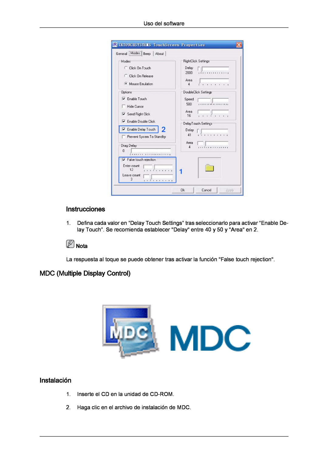 Samsung LH82TCUMBG/EN, LH70TCUMBG/EN manual Instrucciones, MDC Multiple Display Control Instalación, Nota 