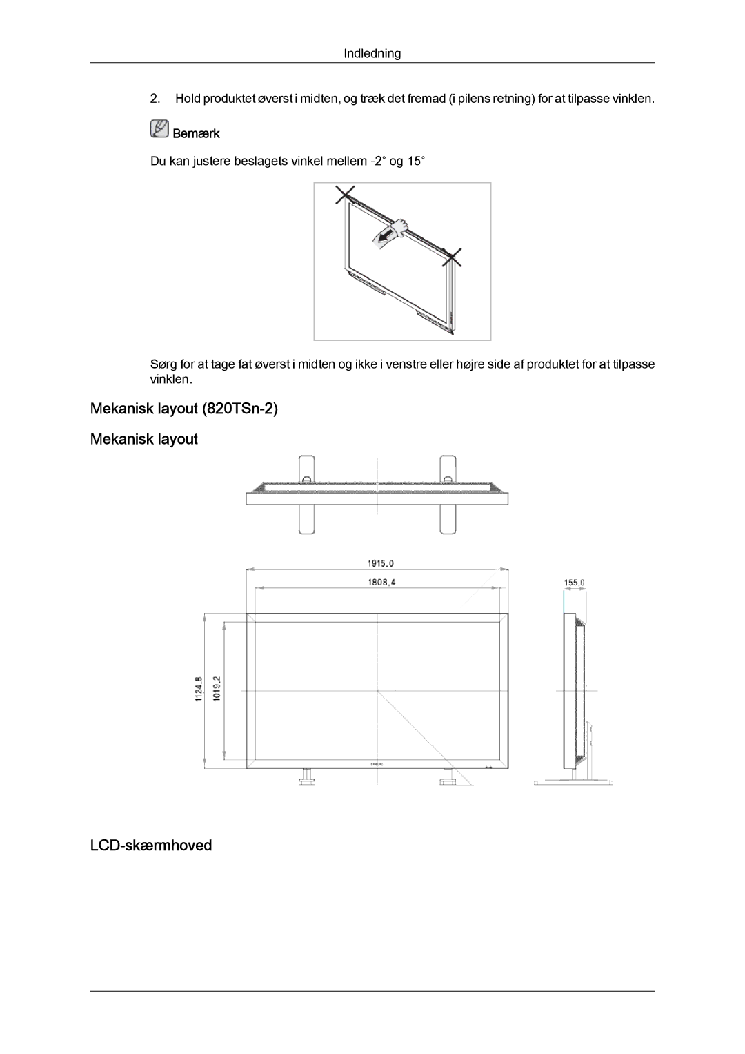 Samsung LH70TCUMBG/EN manual Mekanisk layout 820TSn-2 LCD-skærmhoved 