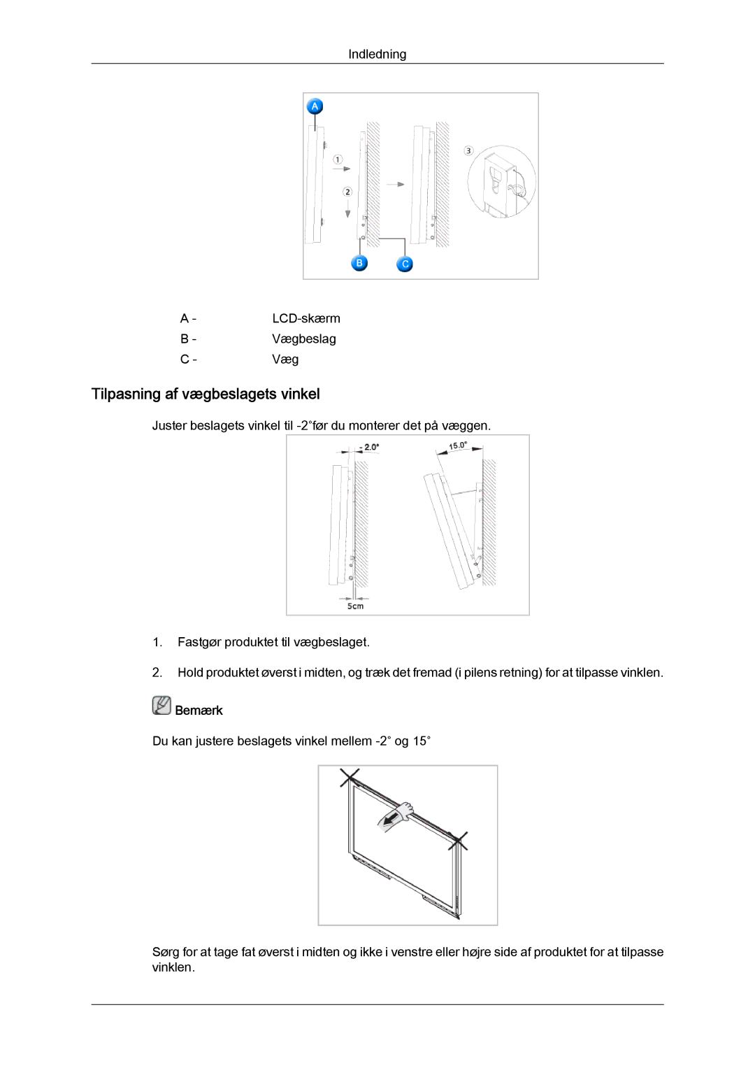 Samsung LH70TCUMBG/EN manual Indledning LCD-skærm Vægbeslag 