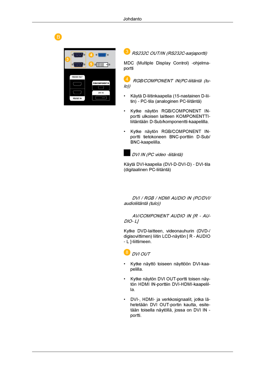 Samsung LH70TCUMBG/EN manual AV/COMPONENT Audio in R AU- DIO- L 