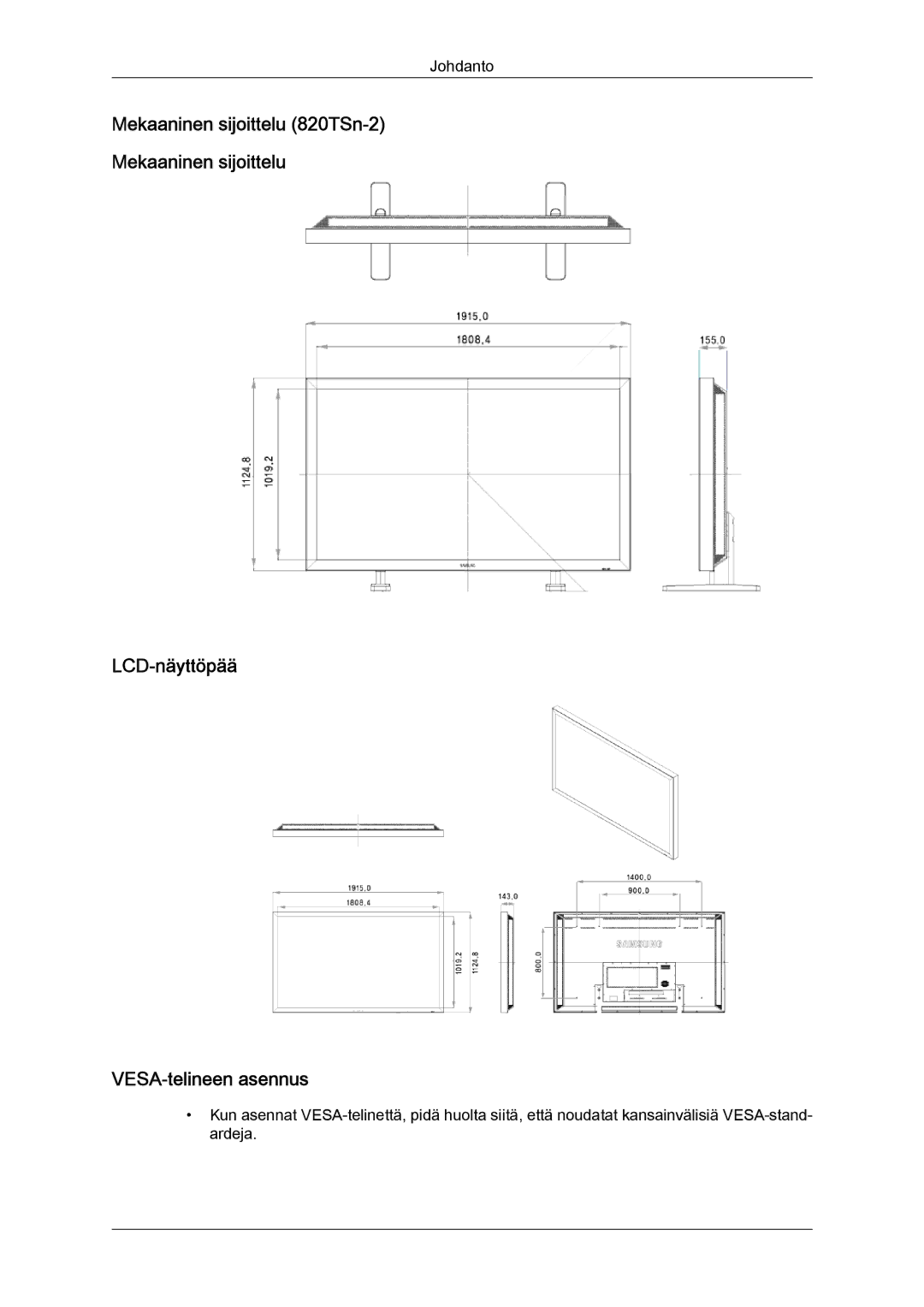 Samsung LH70TCUMBG/EN manual Johdanto 