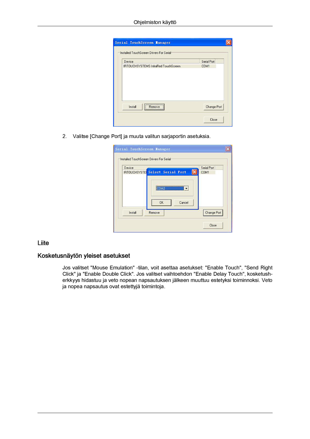 Samsung LH70TCUMBG/EN manual Liite Kosketusnäytön yleiset asetukset 