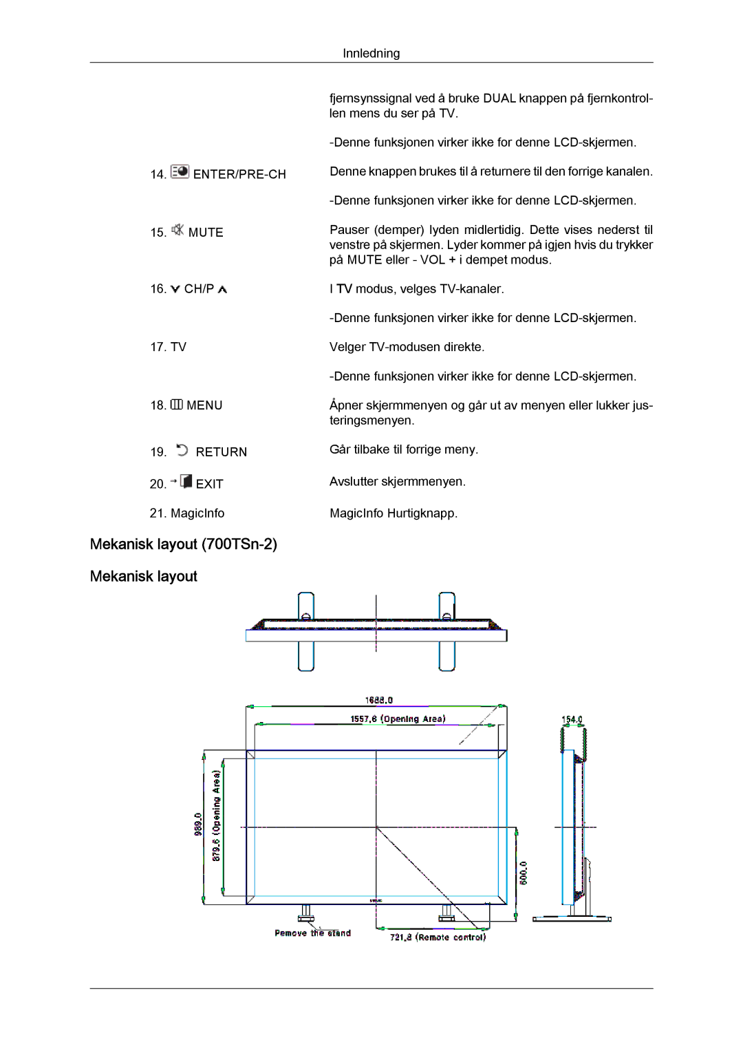 Samsung LH70TCUMBG/EN manual Mekanisk layout 700TSn-2 