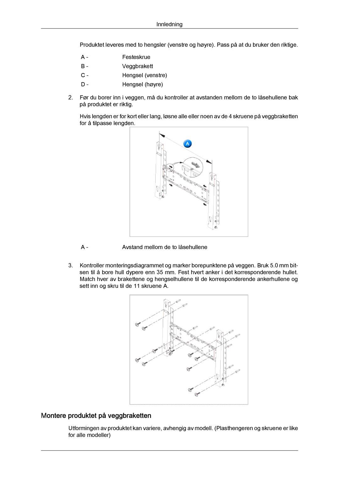 Samsung LH70TCUMBG/EN manual Montere produktet på veggbraketten 