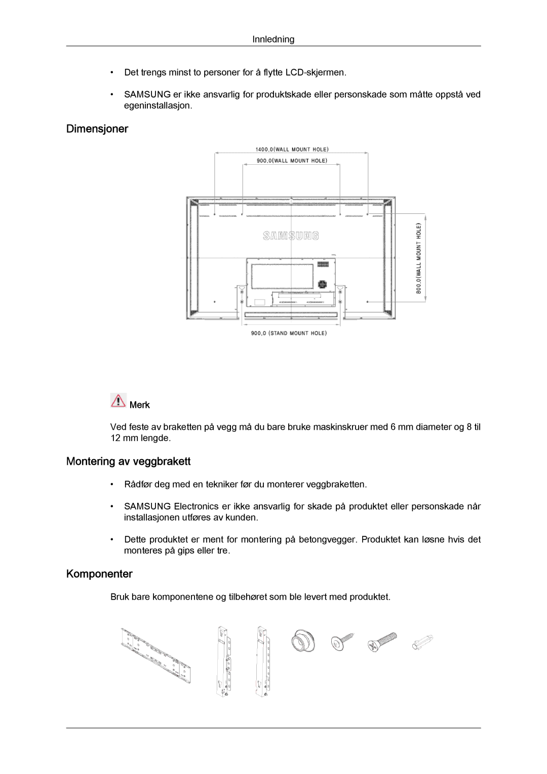 Samsung LH70TCUMBG/EN manual Dimensjoner 