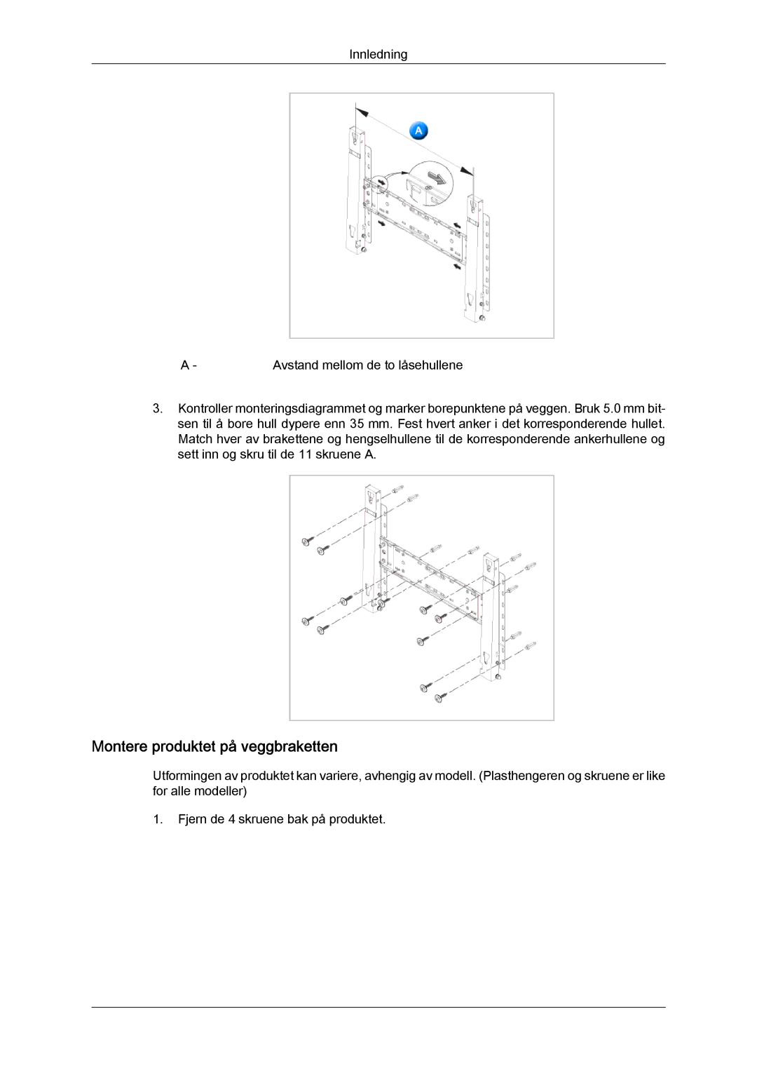 Samsung LH70TCUMBG/EN manual Montere produktet på veggbraketten 