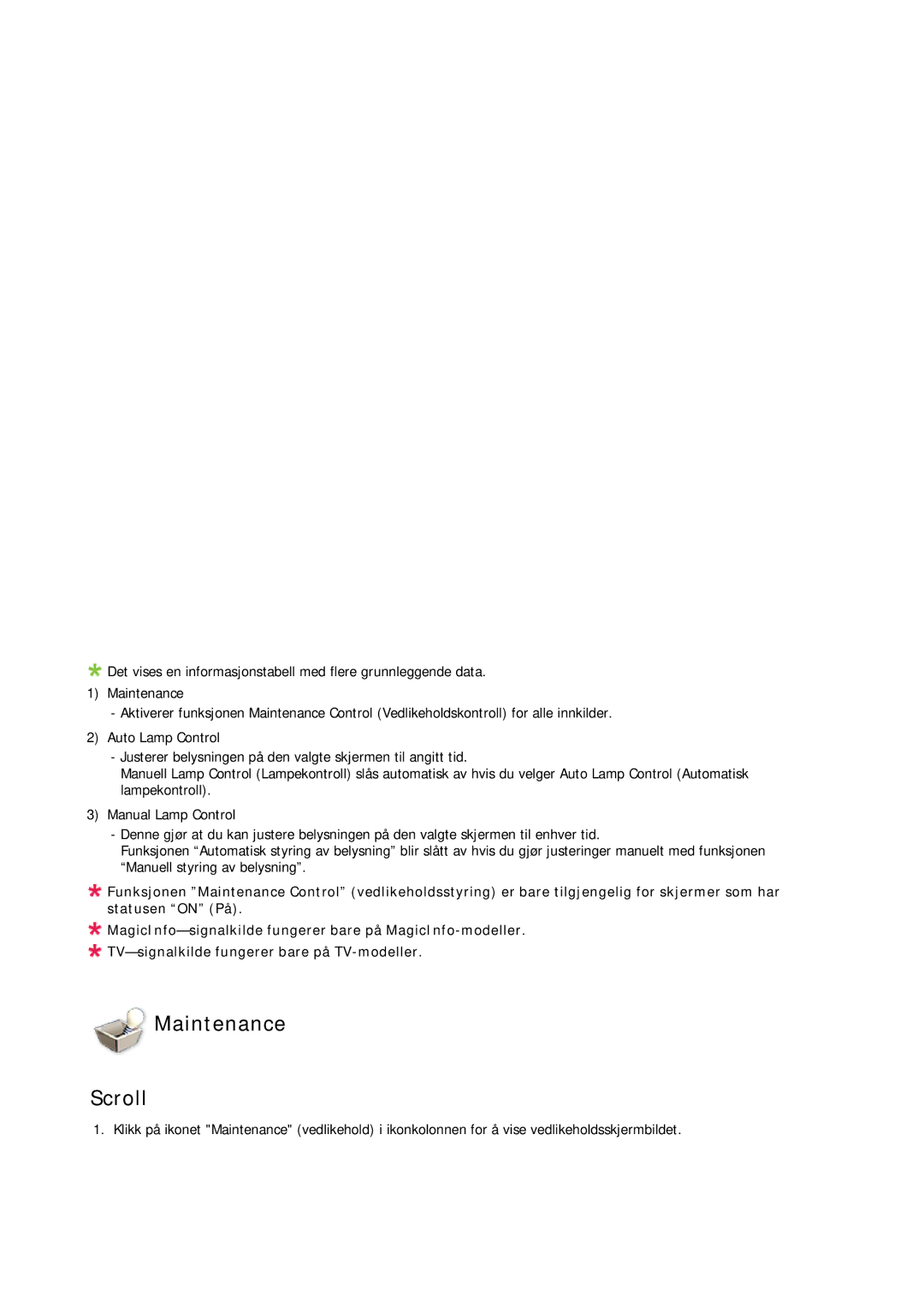 Samsung LH70TCUMBG/EN manual Maintenance Scroll 