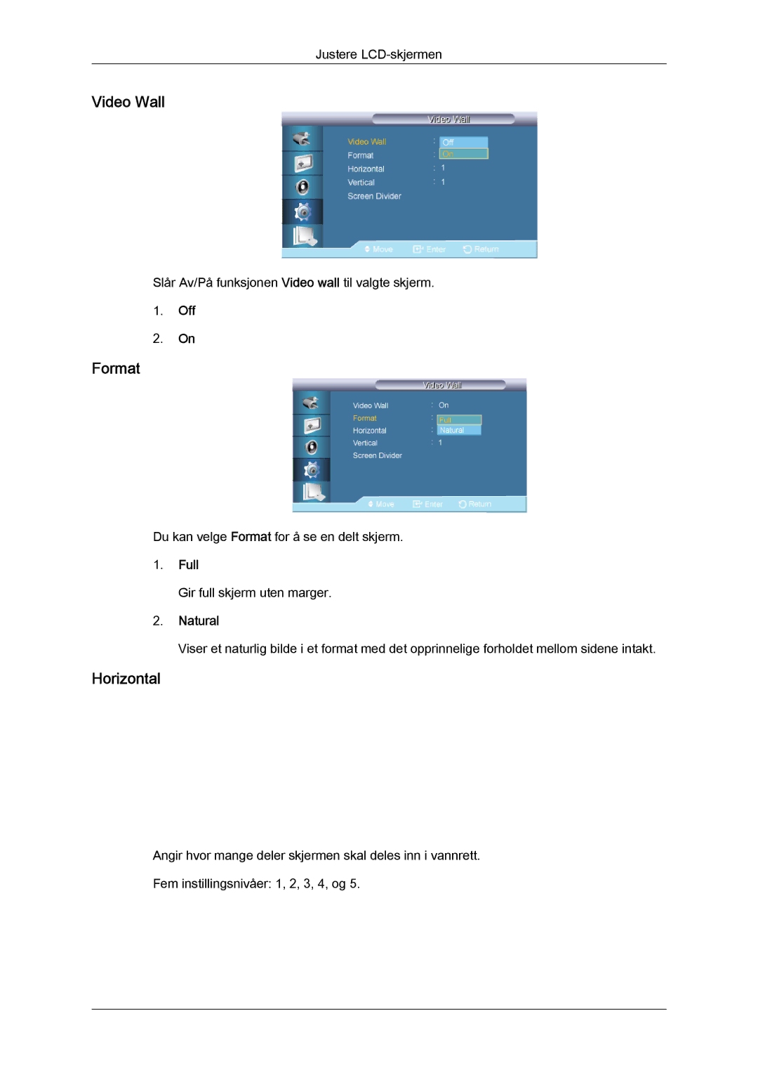 Samsung LH70TCUMBG/EN manual Format, Horizontal, Full, Natural 