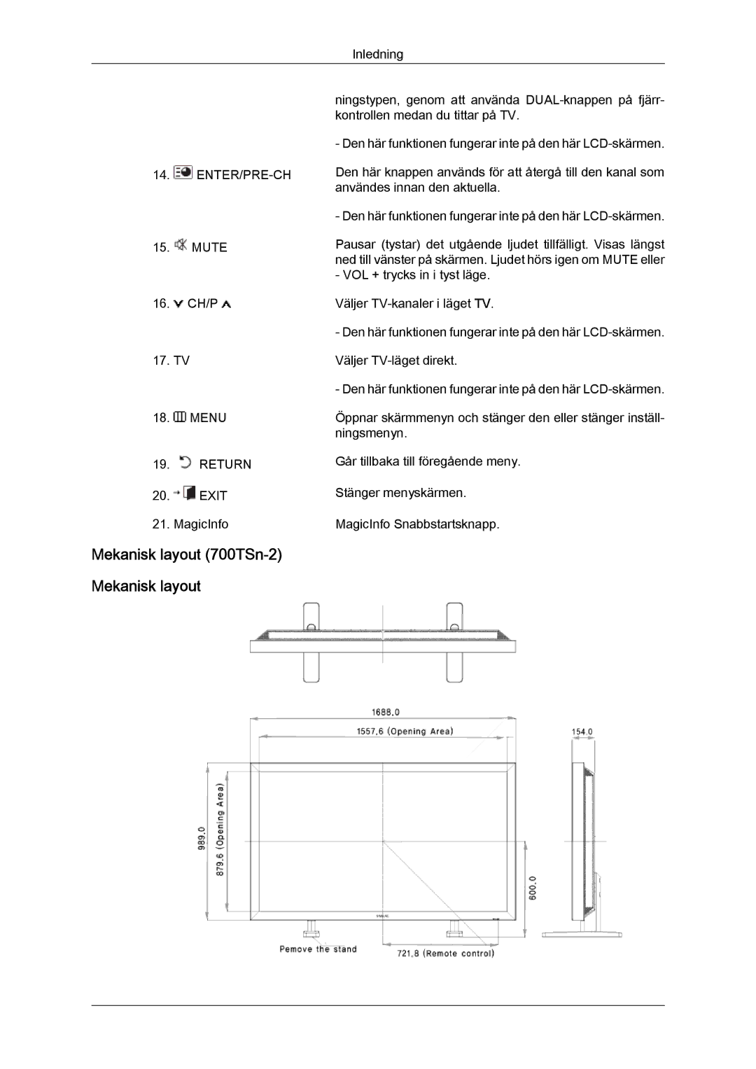 Samsung LH70TCUMBG/EN manual Mekanisk layout 700TSn-2 Mekanisk layout 