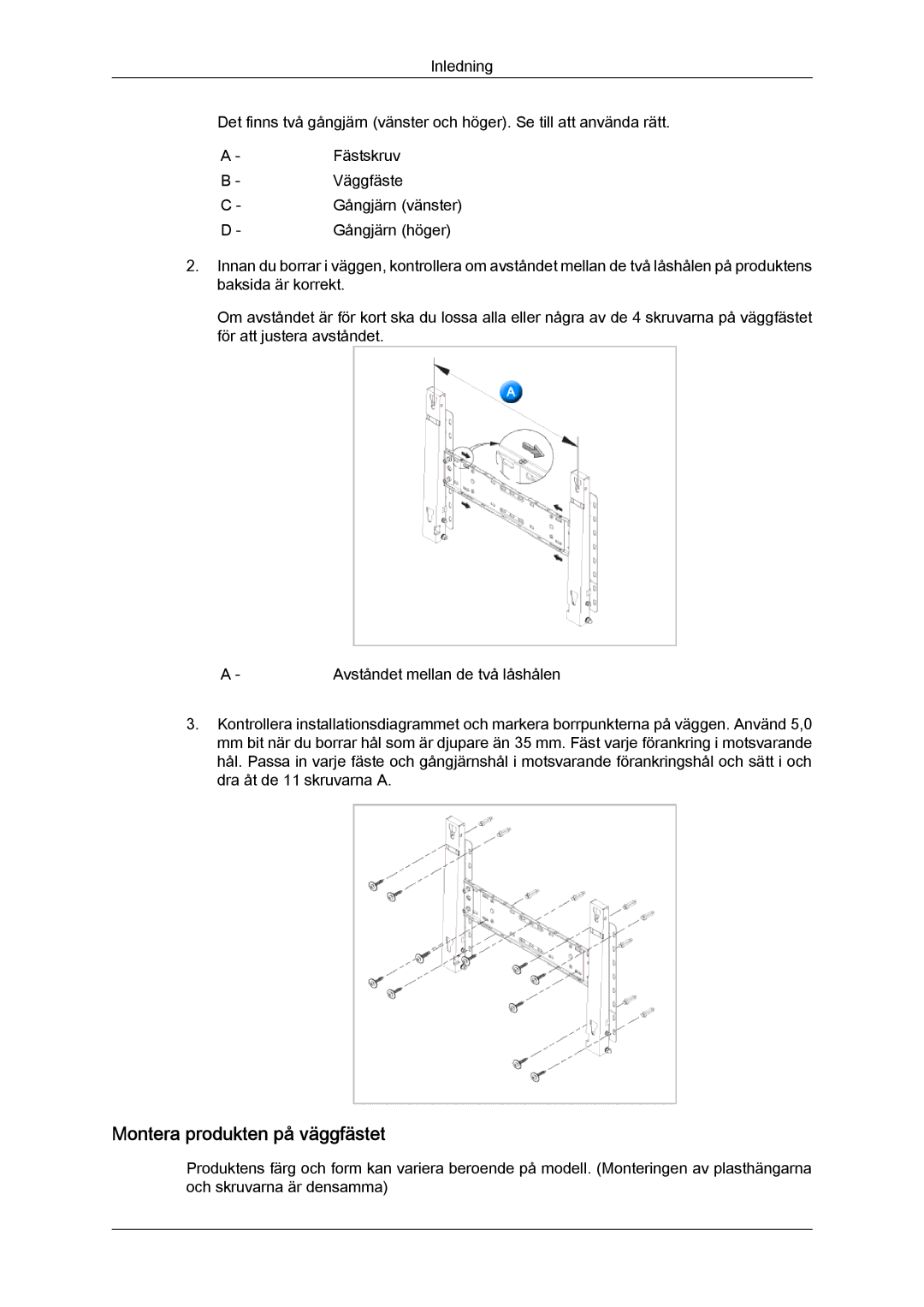 Samsung LH70TCUMBG/EN manual Montera produkten på väggfästet 