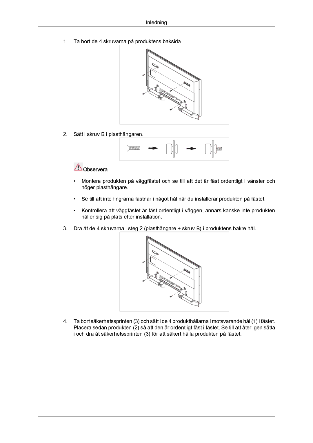 Samsung LH70TCUMBG/EN manual Observera 