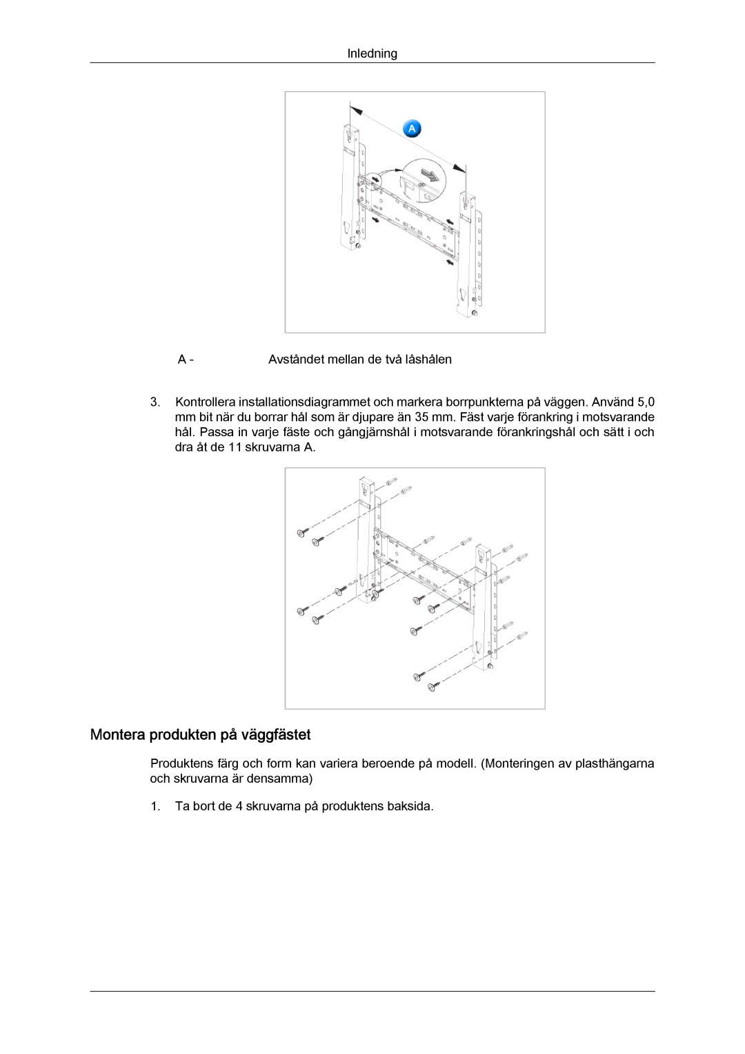 Samsung LH70TCUMBG/EN manual Montera produkten på väggfästet 