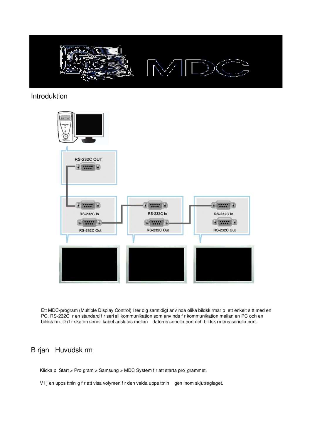 Samsung LH70TCUMBG/EN manual Introduktion, Början Huvudskärm 