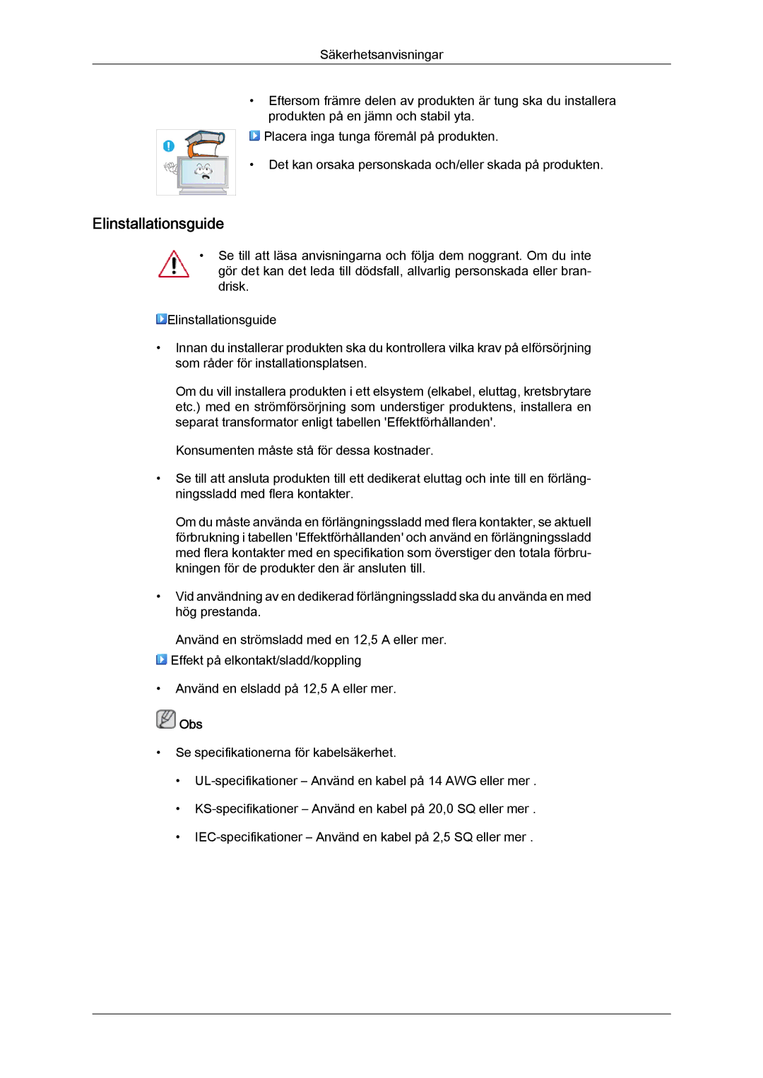 Samsung LH70TCUMBG/EN manual Elinstallationsguide, Obs 