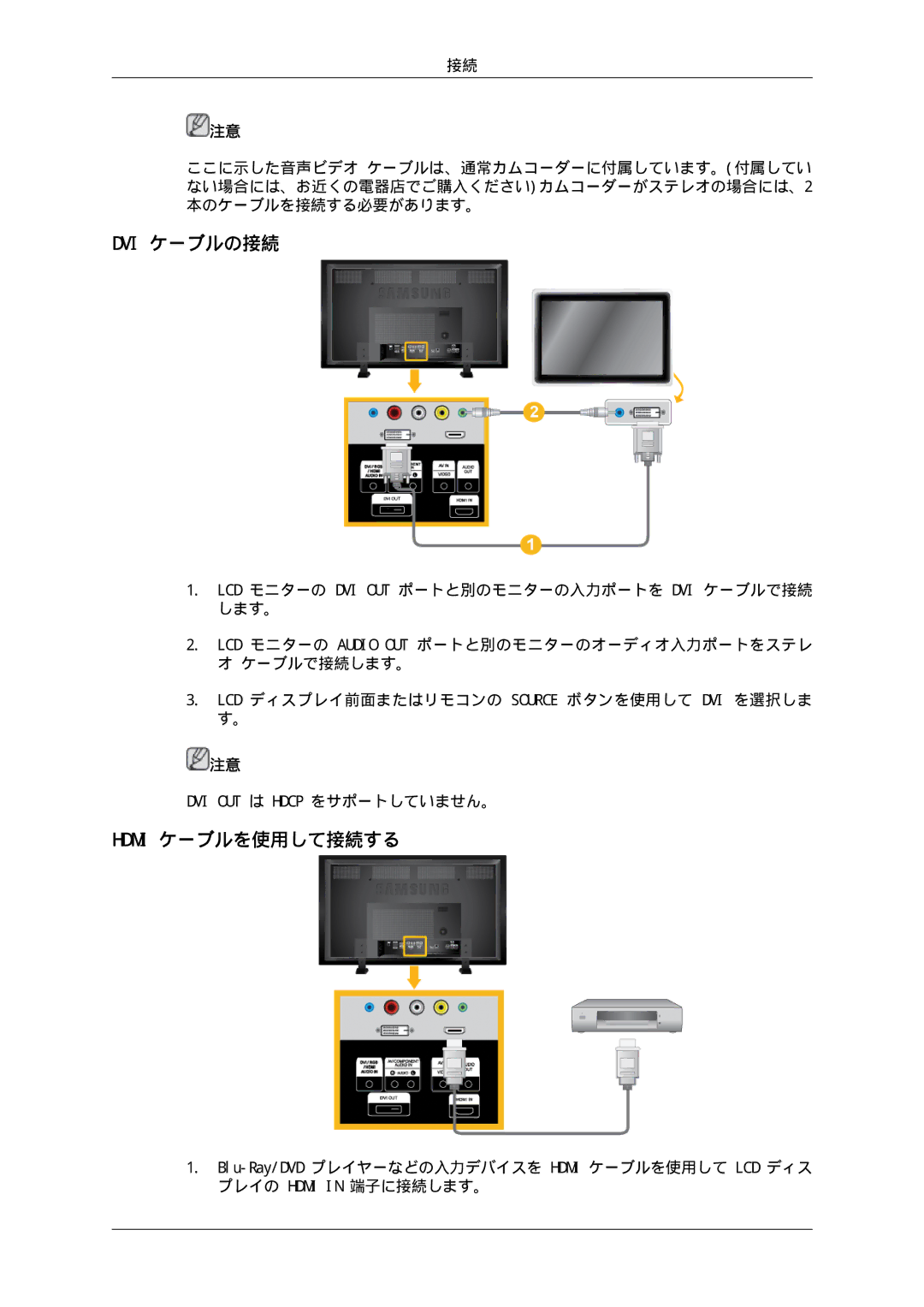 Samsung LH70TCSMBG/XJ, LH70TCUMBG/XJ manual Dvi ケーブルの接続, Hdmi ケーブルを使用して接続する 