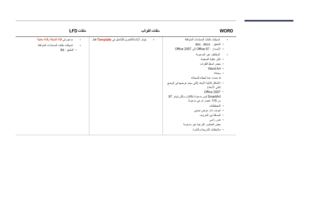 Samsung LH65DMDPLGC/NG, LH75DMDPLGC/EN, LH75DMDPLGC/NG, LH75DMDPLGC/UE, LH65DMDPLGC/UE manual Lfd تافلم بلاوقلا تافلم, Word 