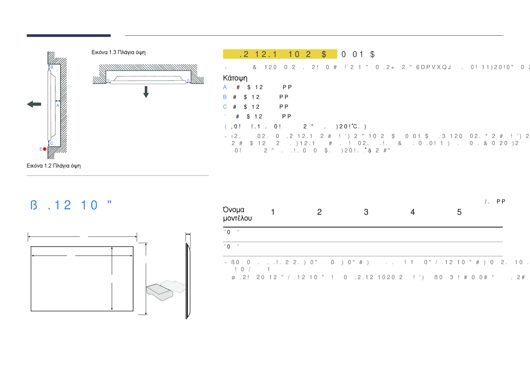 Samsung LH75DMDPLGC/EN manual Εγκατάσταση σε τοίχο με εσοχή, Κάτοψη, Όνομα, Μοντέλου 