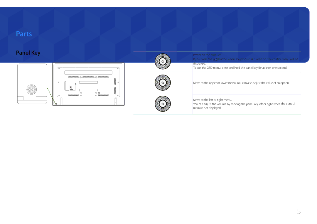 Samsung LH75EDCPLBC/EN, LH65EDCPLBC/EN, LH65EDCPLBC/NG, LH75EDCPLBC/NG, LH65EDCPRBC/EN manual Parts, Panel Key 