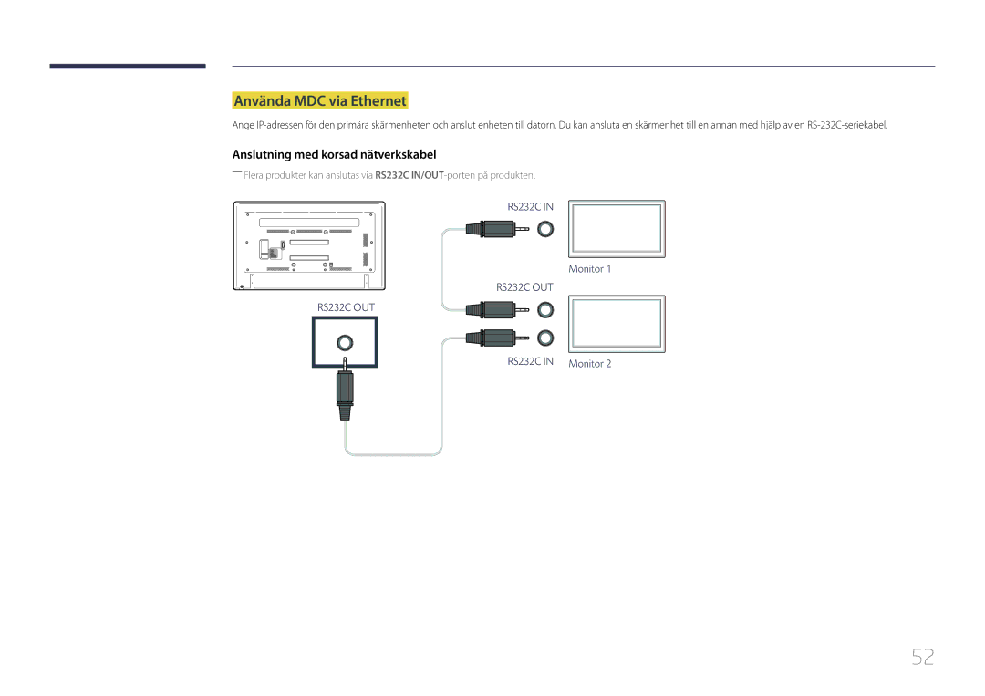 Samsung LH65EDCPLBC/EN, LH75EDCPLBC/EN, LH65EDCPRBC/EN manual Använda MDC via Ethernet, Anslutning med korsad nätverkskabel 