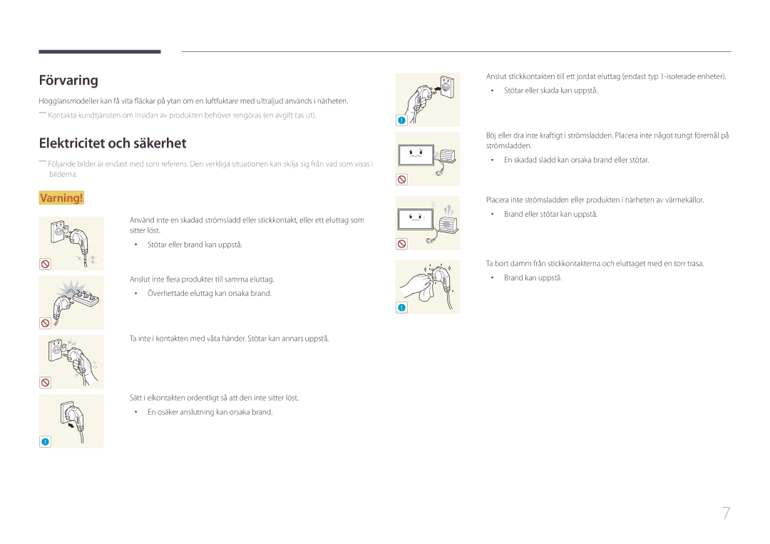 Samsung LH65EDCPLBC/EN, LH75EDCPLBC/EN, LH65EDCPRBC/EN manual Förvaring, Elektricitet och säkerhet 