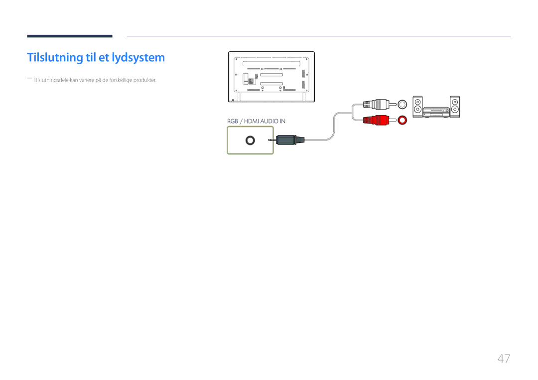 Samsung LH65EDCPRBC/EN, LH75EDCPLBC/EN, LH65EDCPLBC/EN manual Tilslutning til et lydsystem 