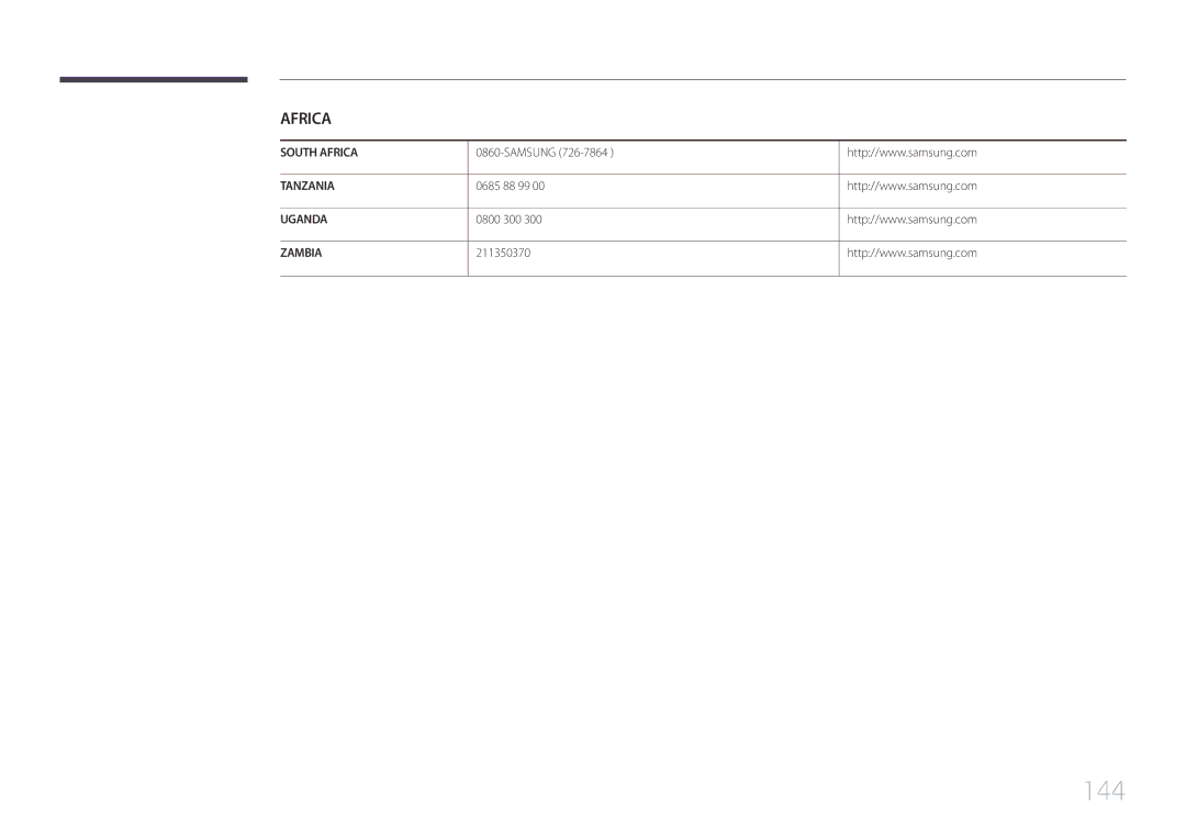 Samsung LH75EDCPLBC/EN, LH65EDCPLBC/EN, LH65EDCPRBC/EN manual 144, 0685 88 99, 0800 300, 211350370 