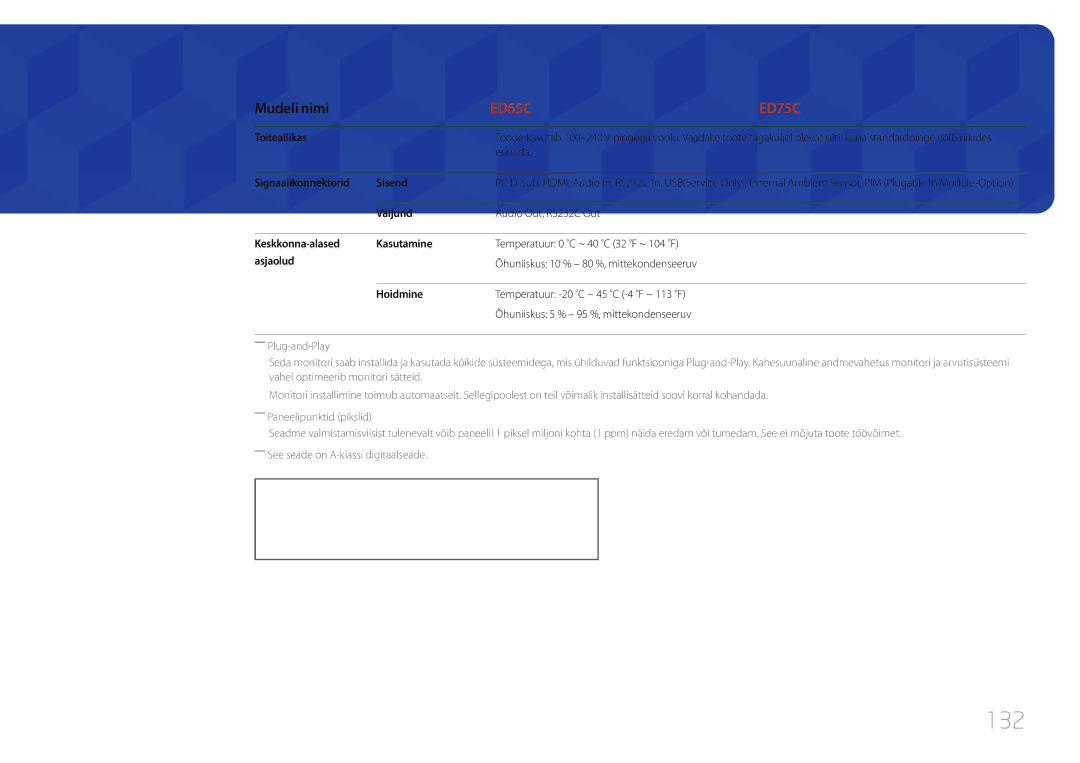 Samsung LH75EDCPLBC/EN, LH65EDCPLBC/EN, LH65EDCPRBC/EN manual 132 