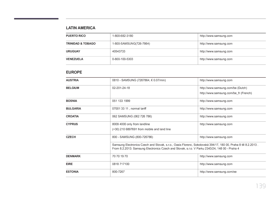 Samsung LH65EDCPLBC/EN, LH75EDCPLBC/EN, LH65EDCPRBC/EN manual 139, Europe 