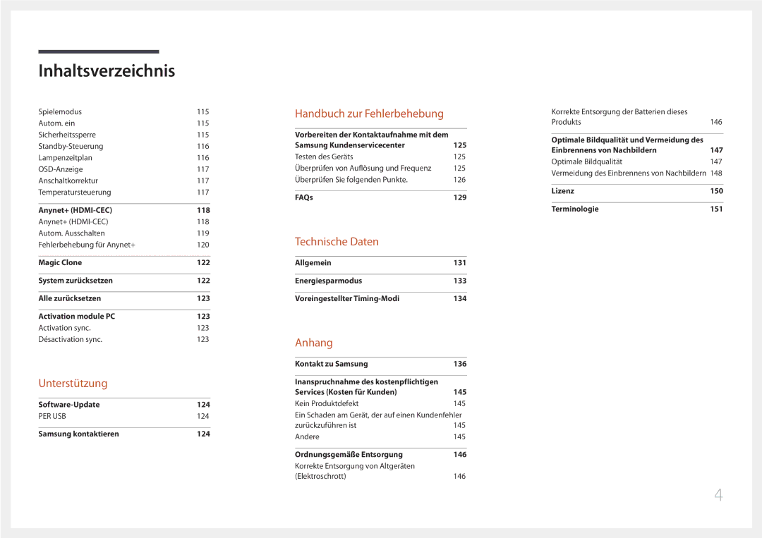 Samsung LH75EDCPLBC/EN, LH65EDCPLBC/EN manual Unterstützung 