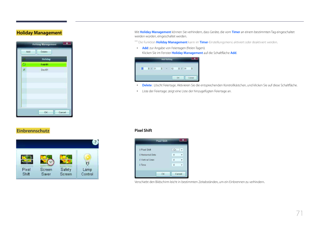 Samsung LH65EDCPLBC/EN, LH75EDCPLBC/EN manual Einbrennschutz, Pixel Shift 